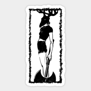 Woman in a deer skull with an axe Sticker